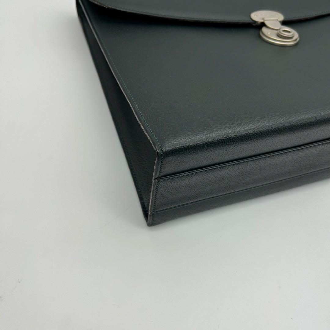 極美品】 アクアスキュータム ビジネスバッグ オールレザー 濃緑 A4 自立