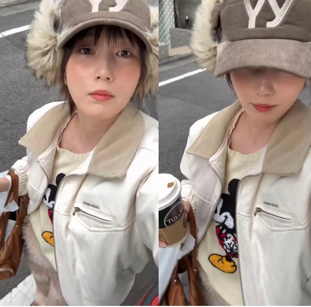 本田翼着用 CRANK COTTON PUFF JUMPER アイボリー ダウン 本田翼、100 Thieves × Crazy Raccoonコラボアパレルのモデルを担当