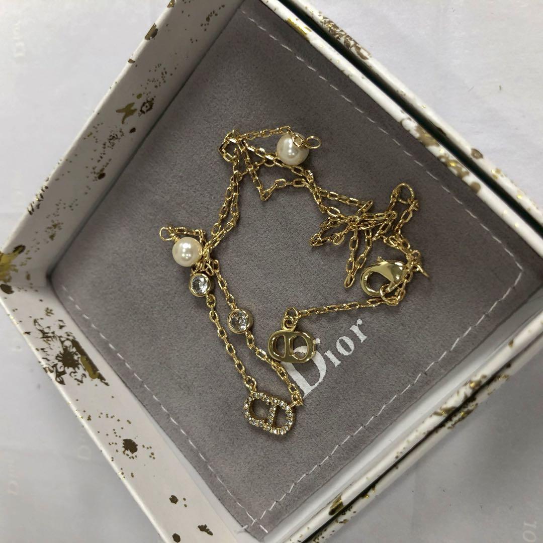 Dior CDロゴ パール ストーン装飾 ゴールドトーン ネックレス Christian Dior クリスチャン・ディオール ヴィンテージ ネックレス CD