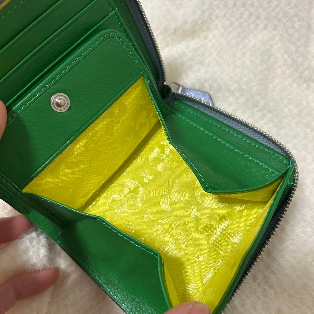 はな様専用 SILNA メタリックシルバー 二つ折り財布 牛革 ミニサイフ