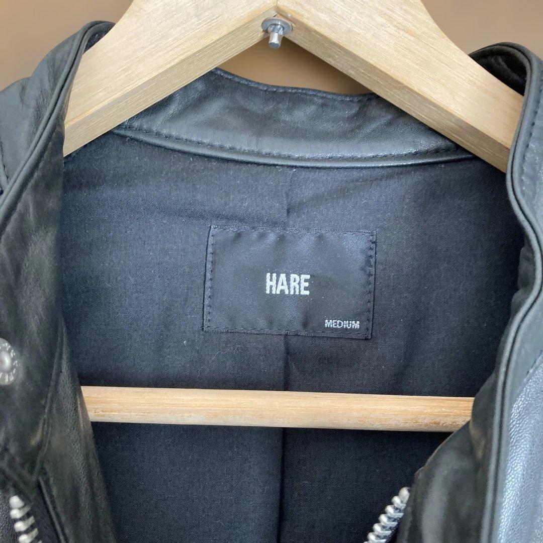 HARE ブラックレザーシングルライダースジャケット M