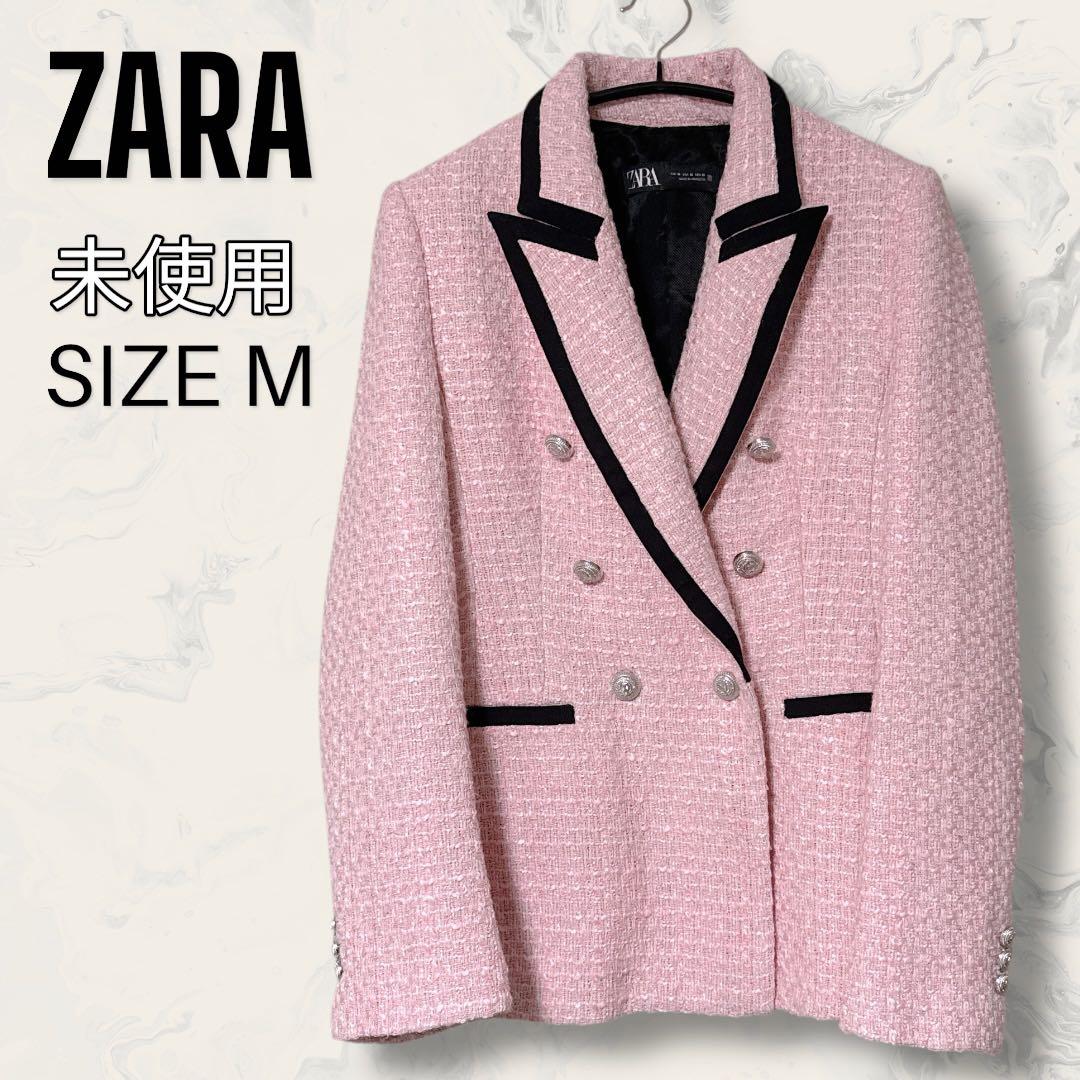 【未使用】 ZARA コントラスト パイピング テクスチャー ジャケット ピンク 中古・古着通販】ZARA (ザラ) ダブルテーラードジャケット ピンク