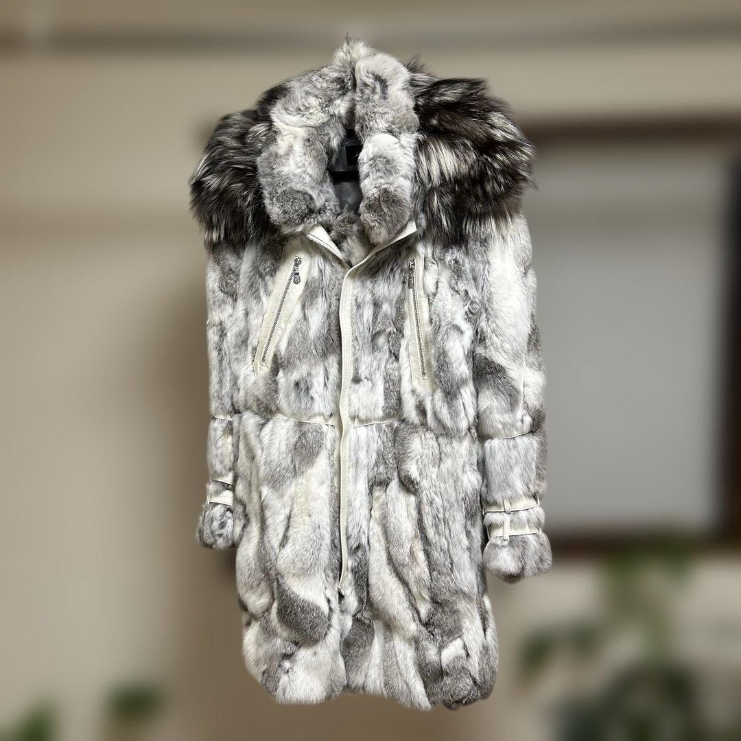 ラビット毛皮コート フォックス シルク ラビット 毛皮コート レディース ブラック/ブラウン