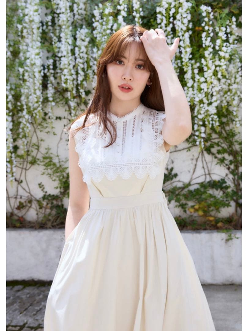 ワンピース herlipto Grace Cotton-Blend Long Dress 🏷Grace Cotton-Blend Long Dress - black×white - フロントのレース