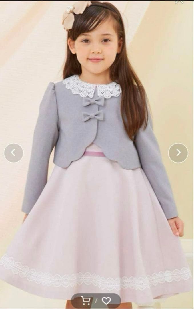 みみ 新品フォーマルドレス グレーとピンク120✨ 結婚式 母親ドレス グレーレース・マザーズドレス レース8分袖 MD0229