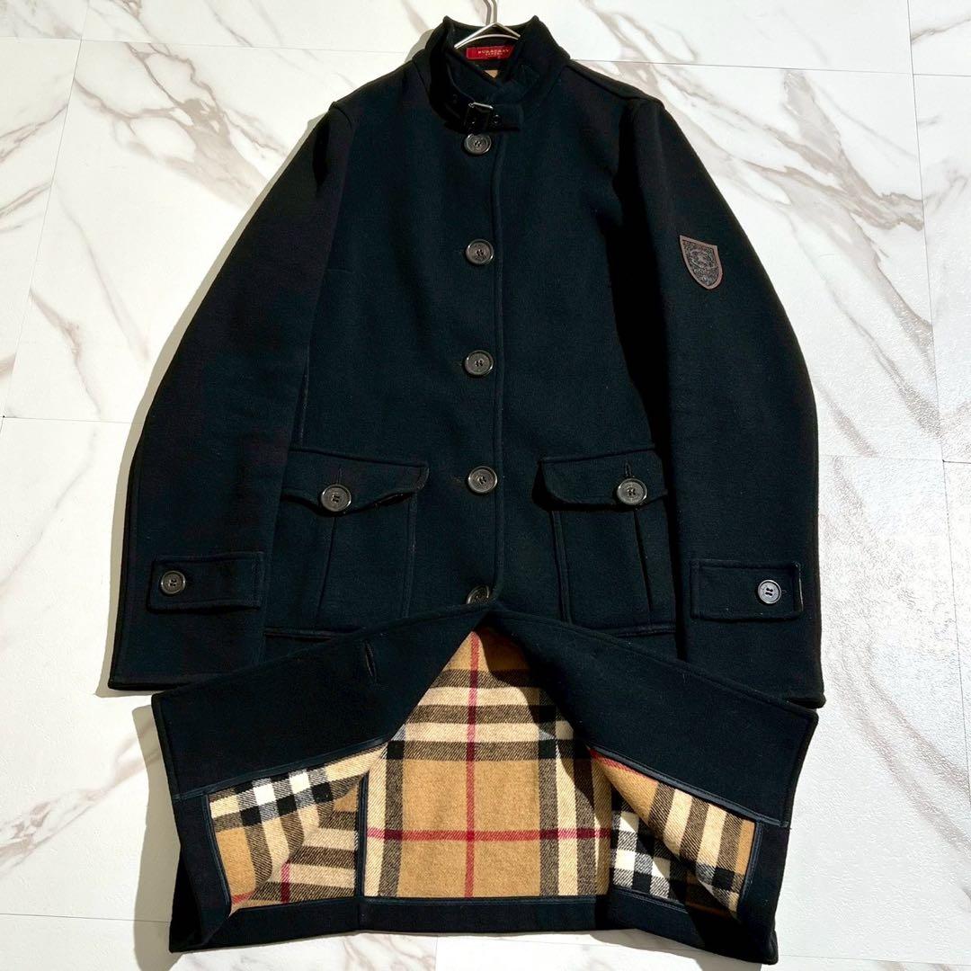 【美品/M】バーバリーロンドン ステンカラーコート ロング丈 メガチェック 黒 美品/M】バーバリーロンドン ステンカラーコート ロング丈 メガ