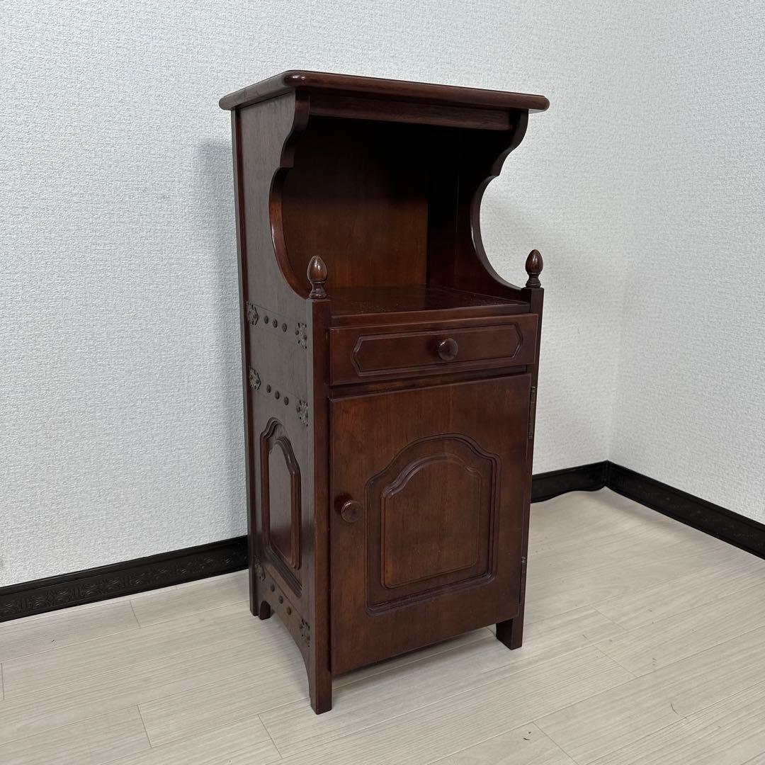 80's カリモク 電話台 TEL台 花台 キャビネット ビンテージ ※i4※ カリモク 天然木 電話台 花台 レンジ台 サイドチェスト キャビネットi4