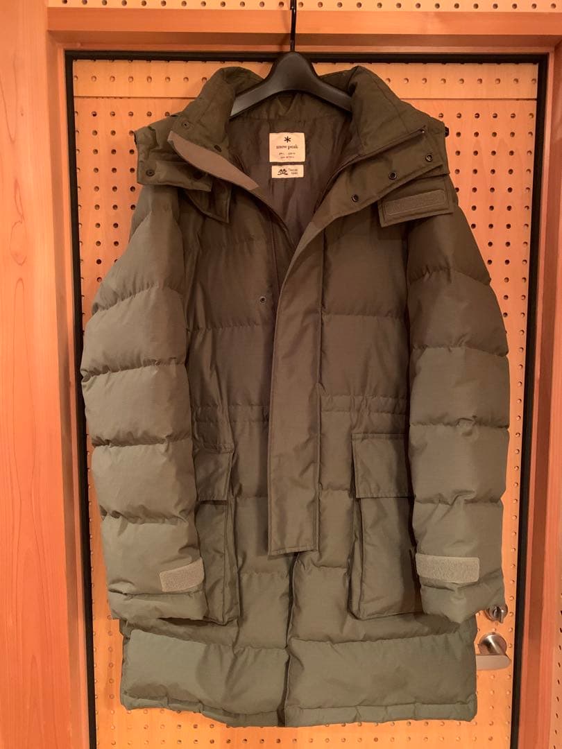 snow peak 焚specオリーブグリーン フード付ロングダウンジャケット