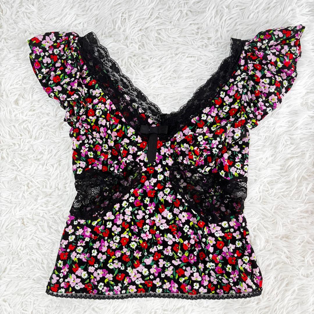 【極美品】D＆G ディーアンドジー　花柄フリルキャミソール　バックジップ カップ付き花柄シャーリングキャミソール[dk1124] | レディース