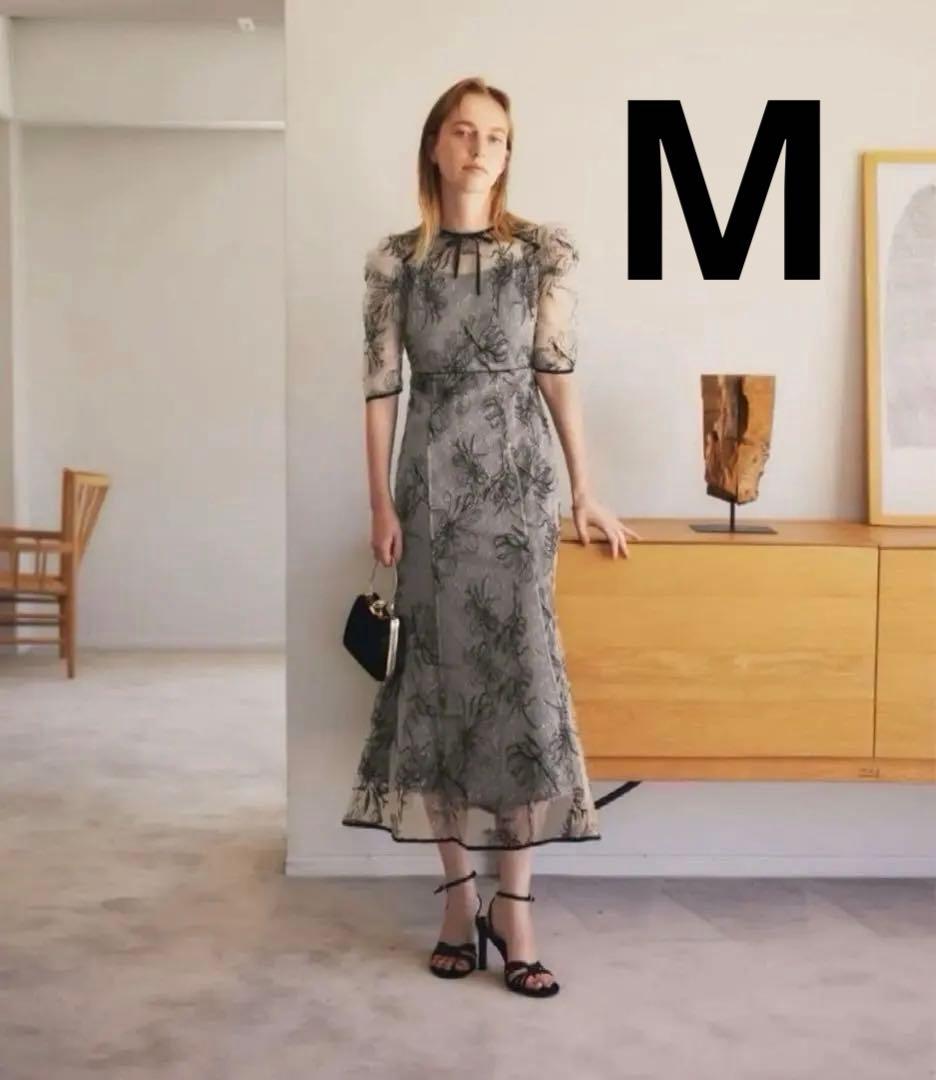 花柄リボンパフスリーブマーメイドワンピースドレスM 結婚式二次会成人