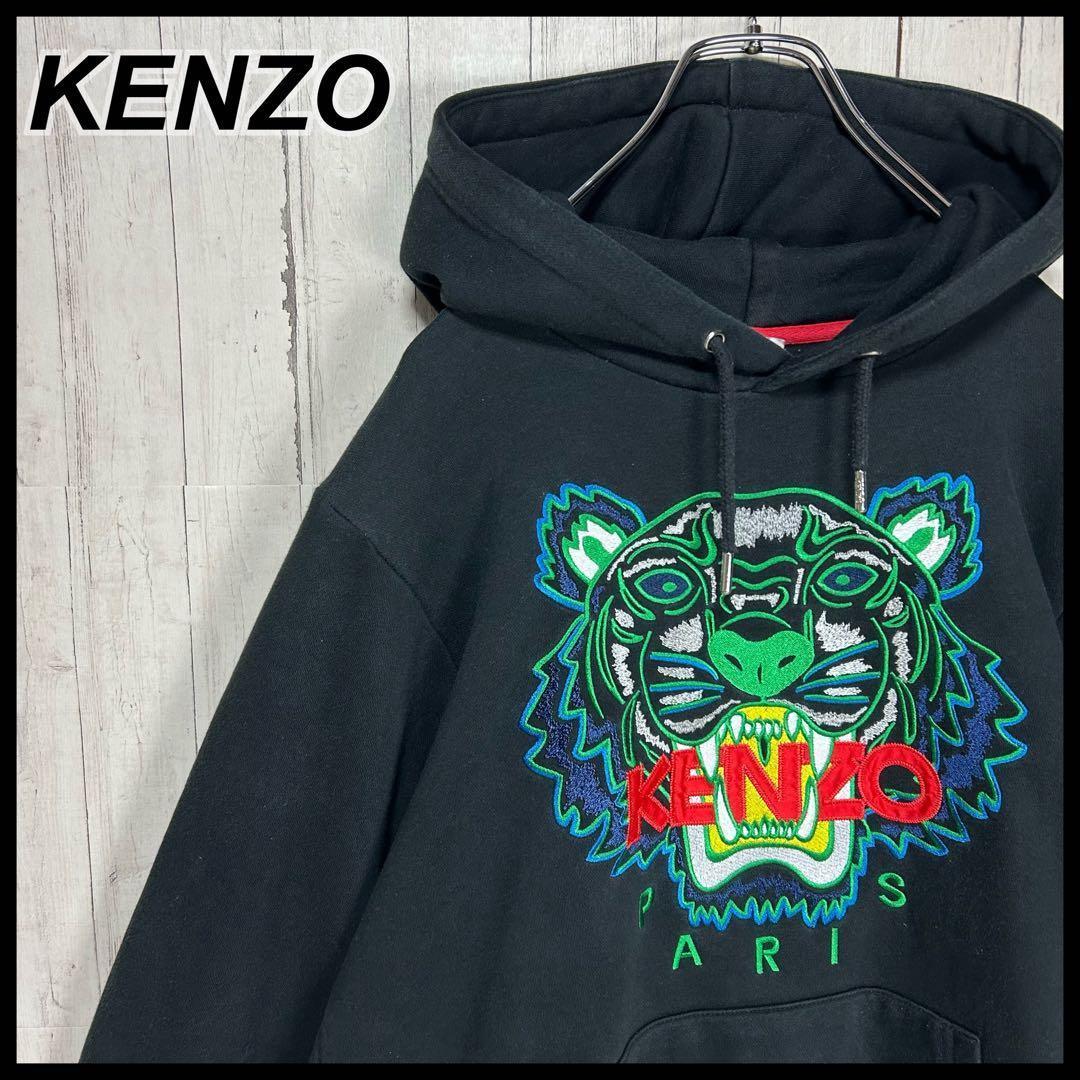 人気デザイン】 ケンゾー 虎 刺繍ロゴ パーカー フーディ ブラック M