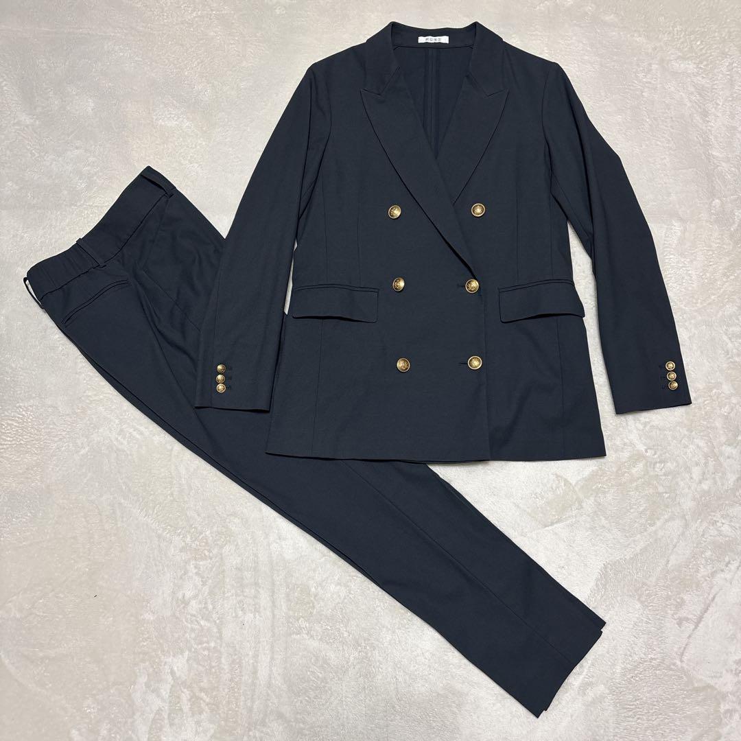 プラステ　セットアップ　ダブル　紺ブレ　金ボタン　リネン混　ネイビー　S PLST(プラステ)公式 | リネンブレンドダブルジャケット