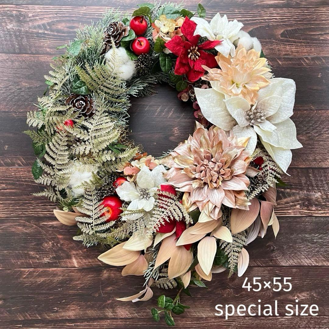 No.25_ 104優美に煌めくクリスマスリース/特大サイズ/冬/造花 雪景色のクリスマスリース ナチュラルスクリスマス2025 インテリア大人