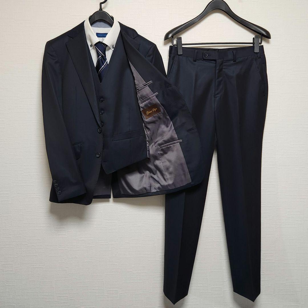 レダ　×　グローバルスタイル　メンズ　スーツ　スリーピース　濃紺　ストライプ ネイビースーツ・ストライプのコーディネート（REDA）｜446206-4