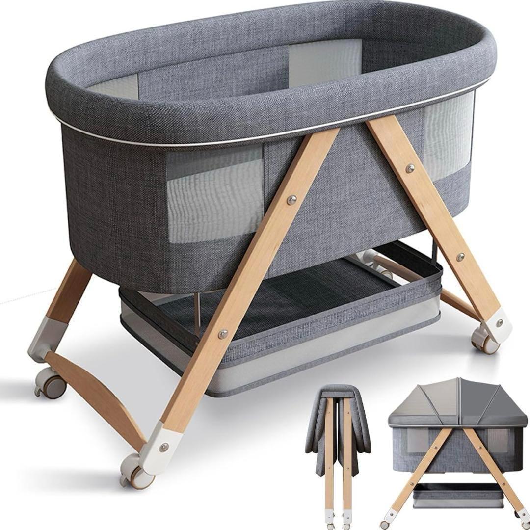 展示品 ベビーベッド ゆりかご 3way 折りたたみ 木製 蚊帳 キャスター付き Amazon.co.jp: UBRAVOO ベビーベッド ゆりかご ベビーラック