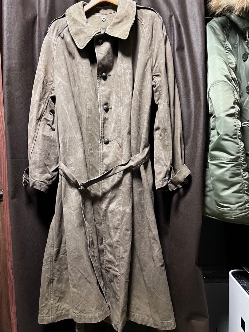 French Army/M-35/フランス軍/モーターサイクルコート/サイズ４ DEADSTOCK】40-50's French Army M-35 Motorcycle Coat Long Type 実物
