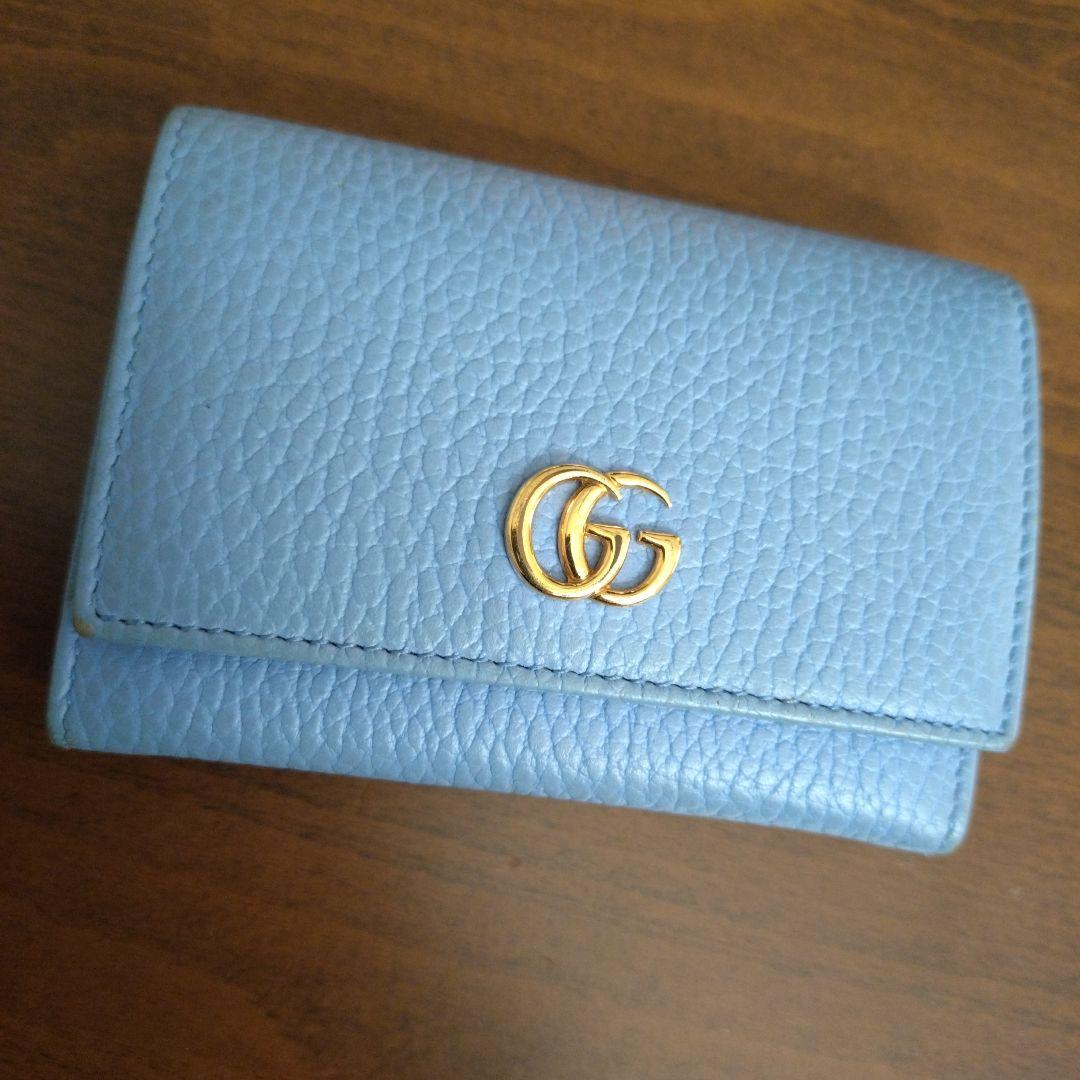 【最終価格】GGロゴ ライトブルー レザー 名刺入れ SALE！】GUCCI グッチ GGマーモント カードホルダー カードケース ミニ
