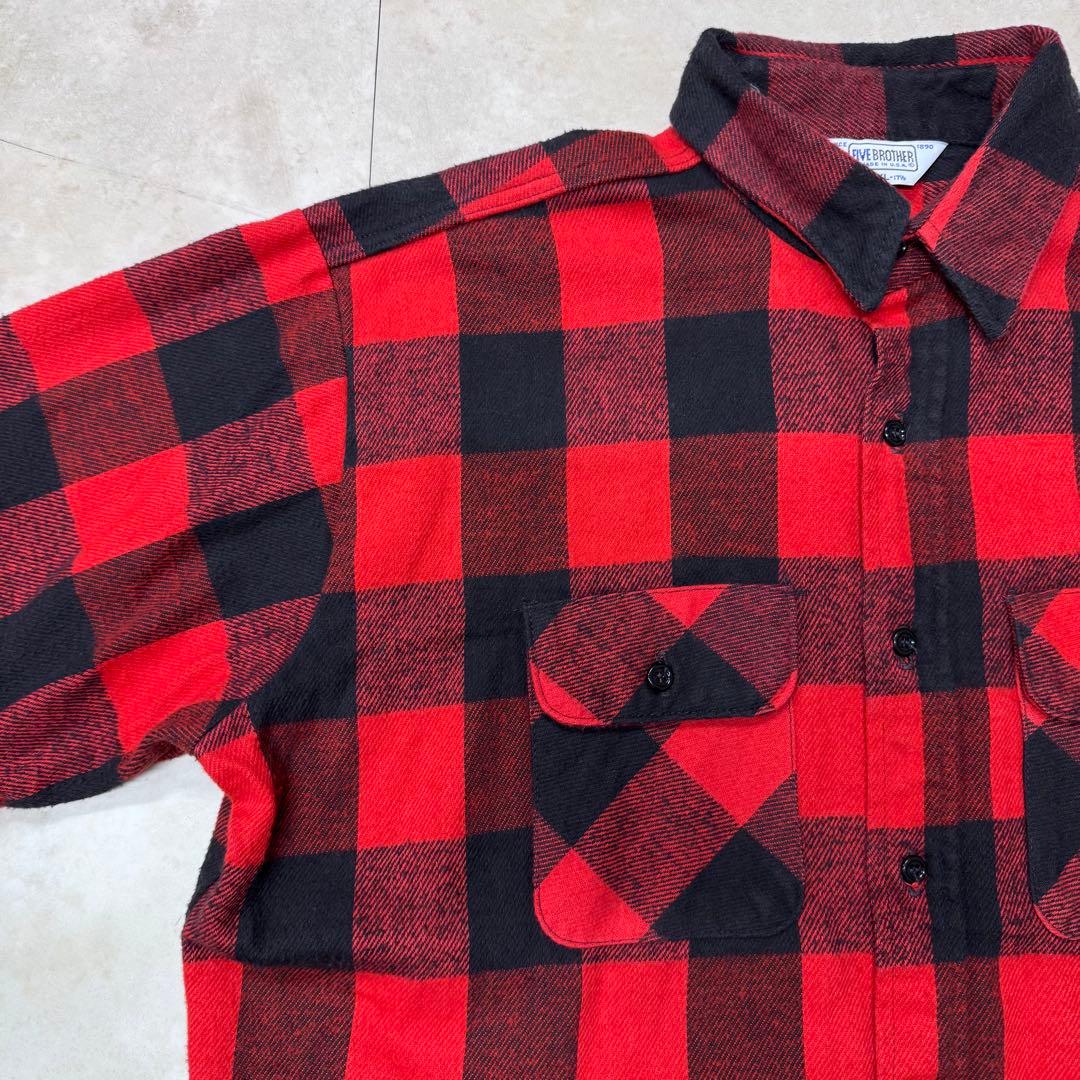 80s ファイブブラザー ブロックチェック コットンヘビーネルシャツ XL