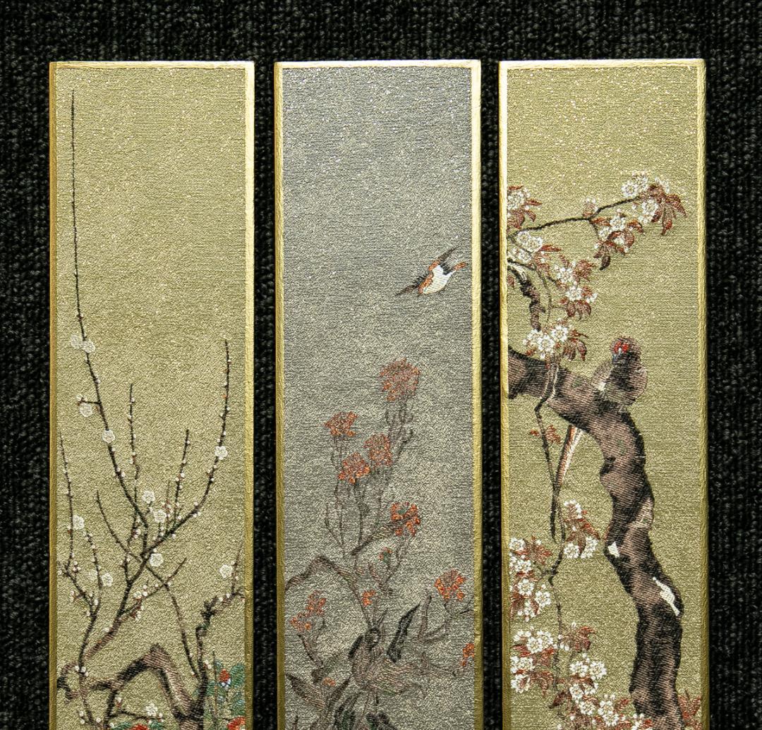 掛軸-1666 酒井抱一 花鳥十二ヶ月画帖 短冊 織物 西陣1800口織 - メルカリ