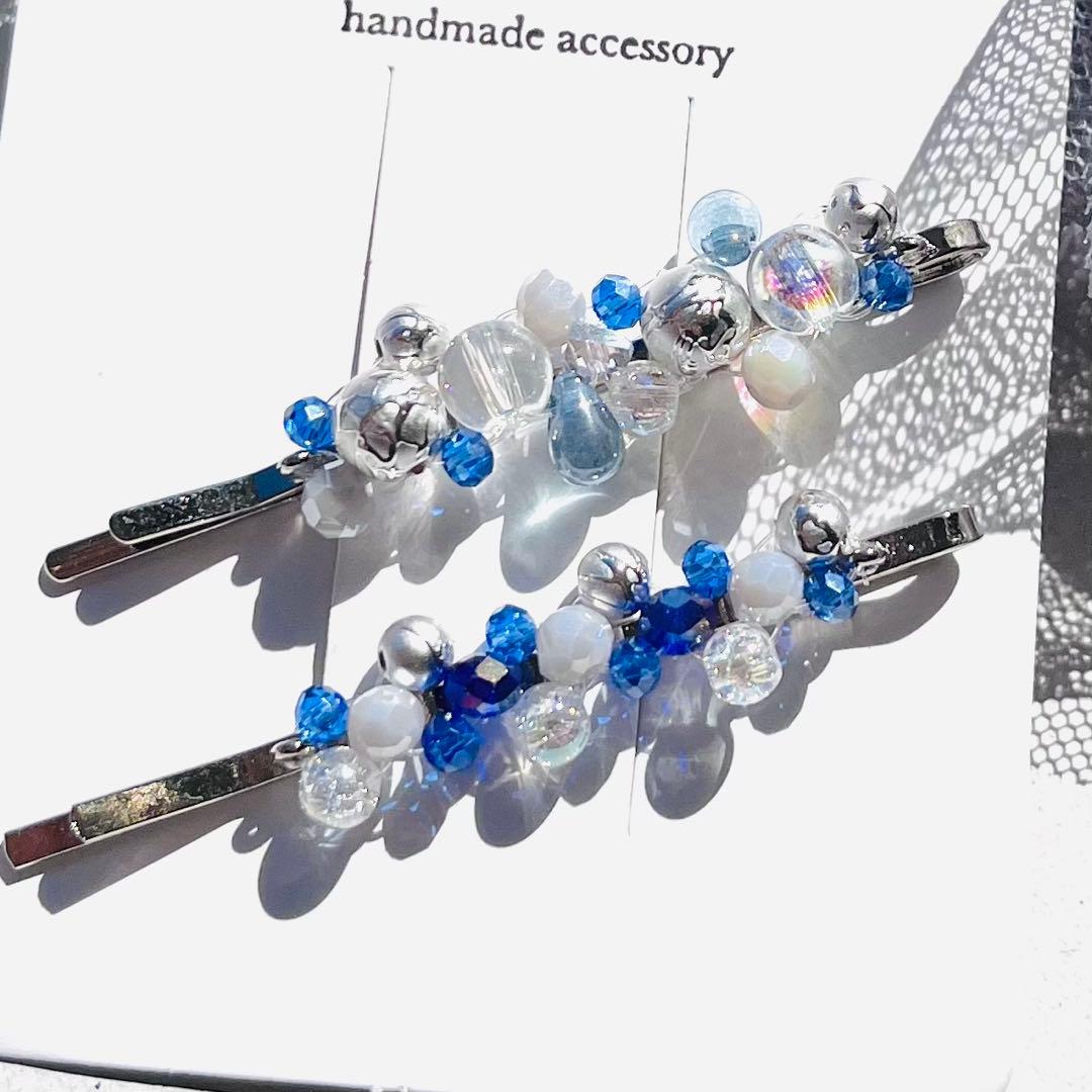 No.293 青ヘアピン ブルーヘアピン ビーズヘアピン チェコビーズ