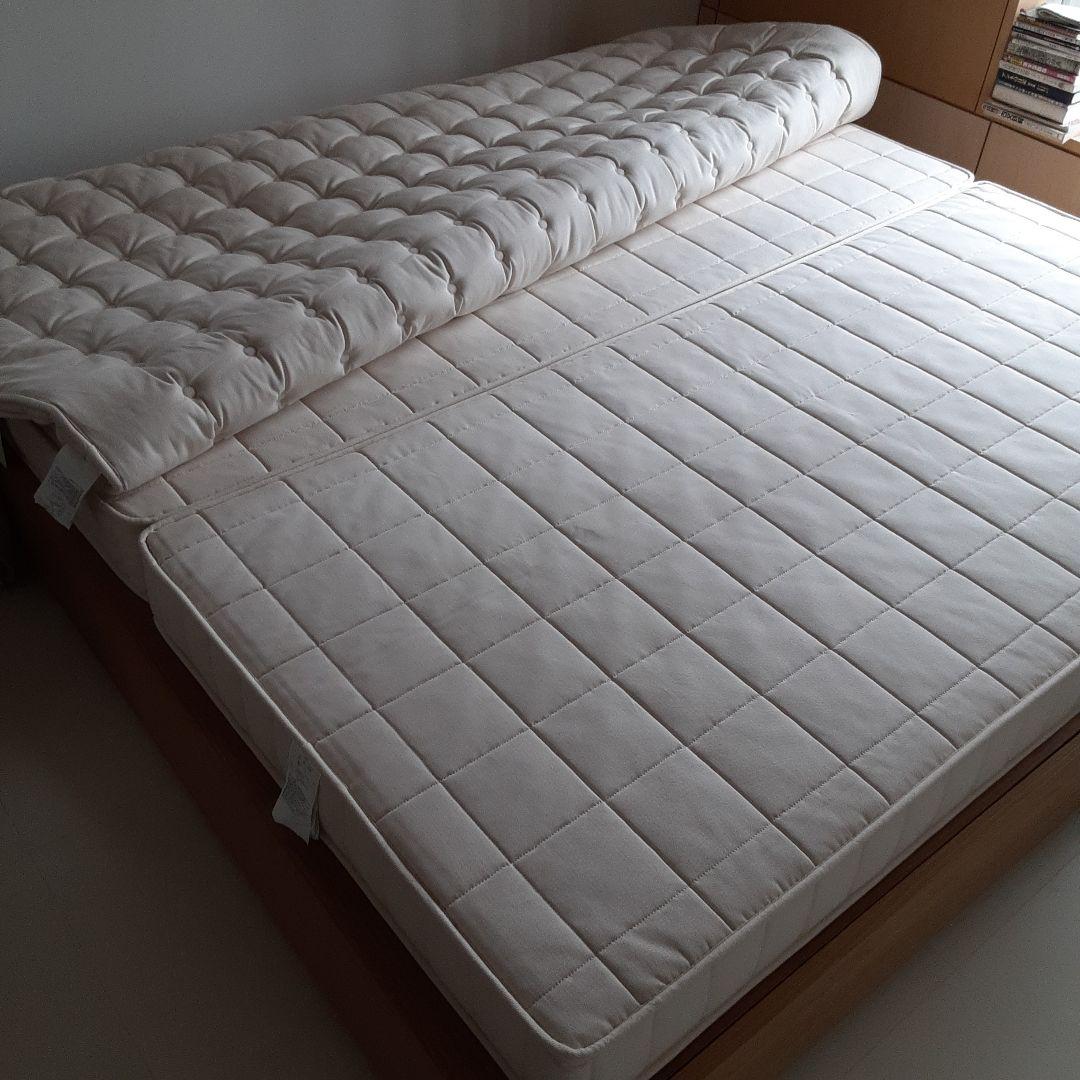 ☆横浜市で直接お渡しのみ☆［無印良品］キングベッド キングベッド (シングル2台) すのこベッド 三つ折りマットレス付