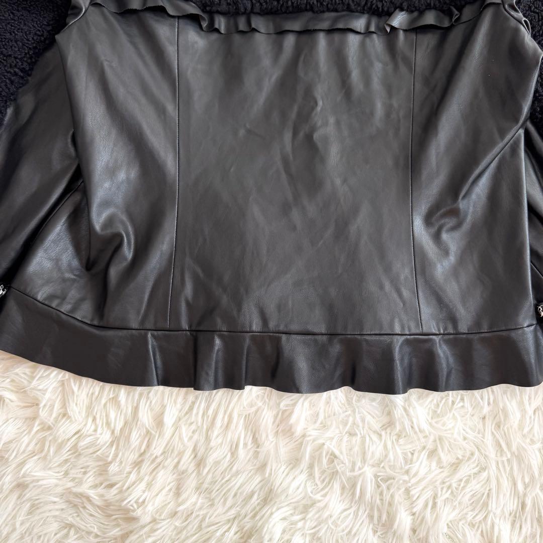 mimi様スーパービューティー ボア×フェイクレザー ビジュー ジャケット