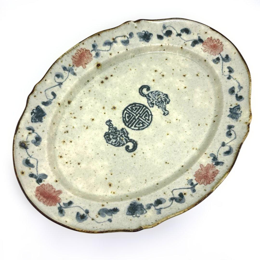 市野吉記 コウホ窯 大皿 オーバルプレート 南安手 シノワズリ