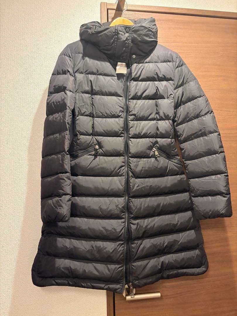 モンクレール ロングダウンジャケット 2way フード 美シルエット フラメッテ ブラック Flammette ロングダウンジャケット : ロングダウンジャケット