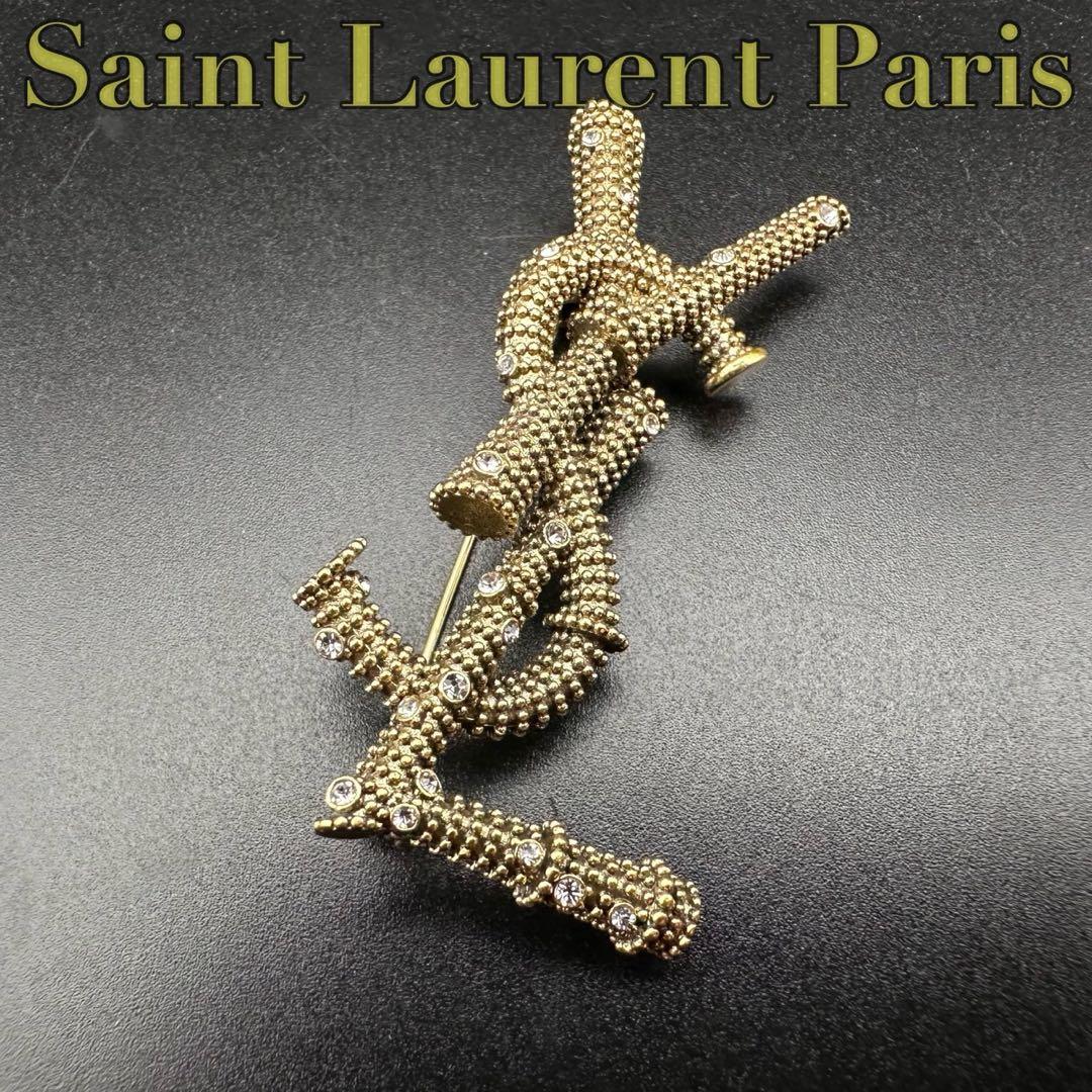 未使用級✨　YSL　サンローランパリ　ブローチ　ラインストーン　ロゴ　988 未使用級✨ YSL サンローランパリ ブローチ ラインストーン ロゴ 988