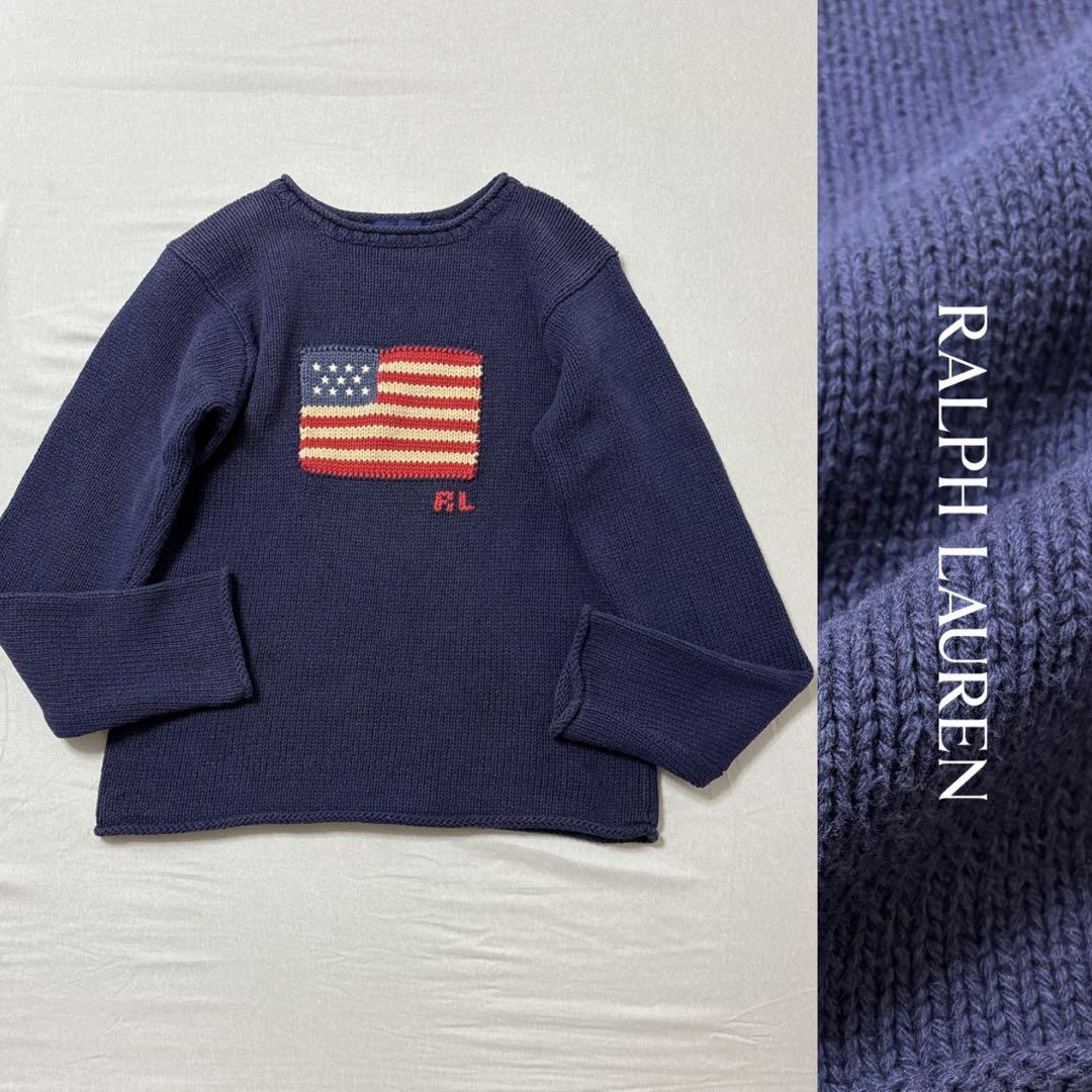 RALPH LAUREN ラルフローレン 星条旗 綿 ニット ナイガイ セーター RALPH LAUREN ラルフローレン 星条旗 コットンセーター RLロゴ有り