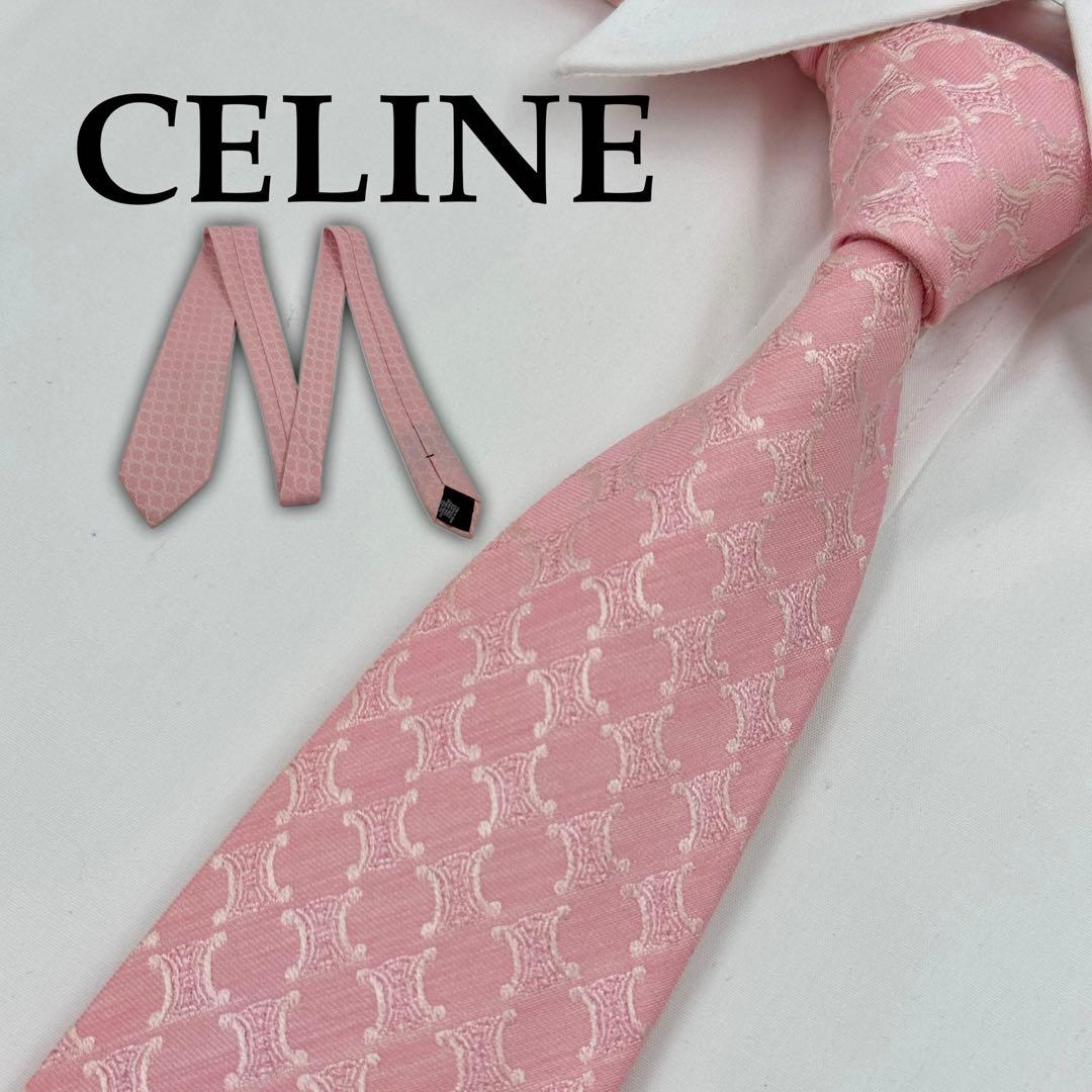 ✨️わけアリ特価✨️ セリーヌ ネクタイ トリオンフ 総ロゴ ピンク