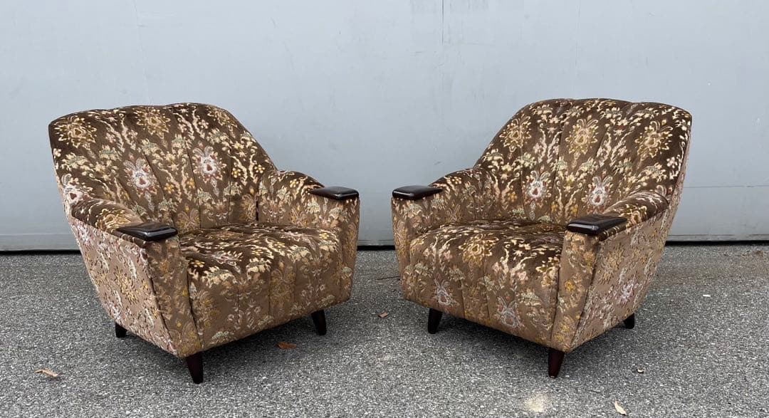 一人用ソファ　二脚　昭和レトロ 昭和レトロ ソファ アンティーク ウィングチェア 1人 一人掛け 1P 1