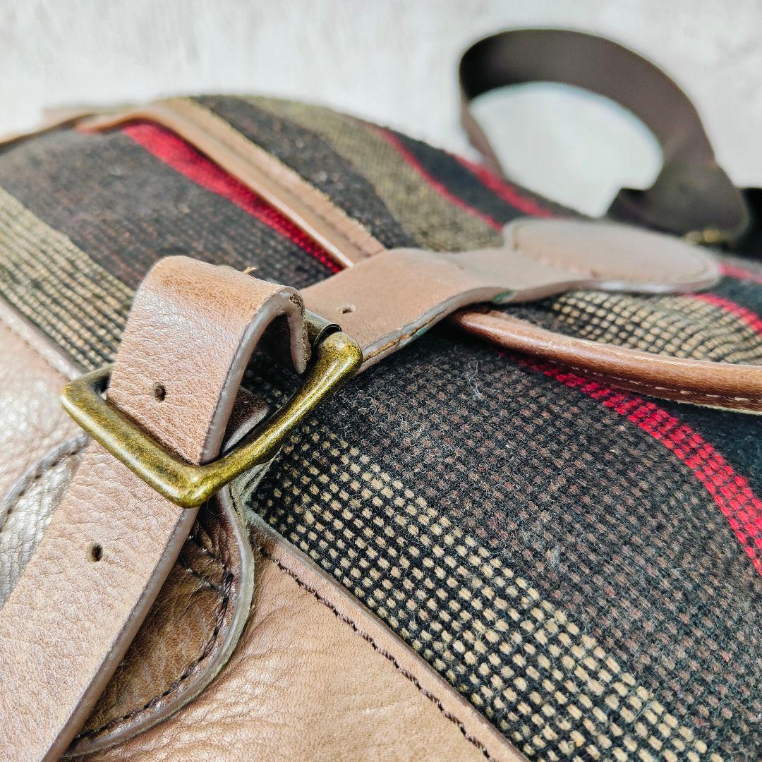 エルエルビーン 90年代ツイードレザー メッセンジャーバッグ 茶 ボーダー