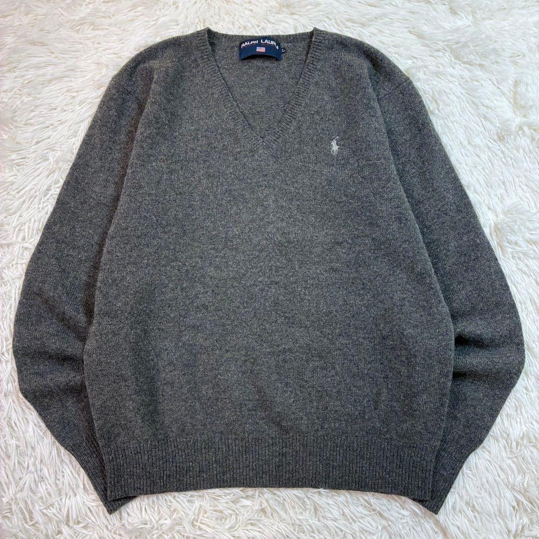 希少✨️90's ポロスポーツ ラルフローレン ウール100%ニット 霜降りグレー 新品POLO ラルフローレン ウール100 定番クルーネックセーター◇グレー