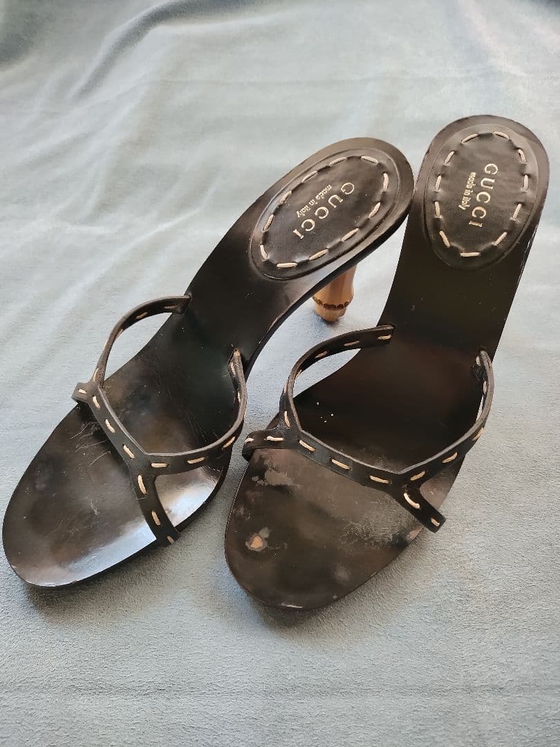 GUCCI グッチ ブラック ミュール サンダル バンブーヒール 中古・古着通販】GUCCI (グッチ) ミュールサンダル ブラウン サイズ