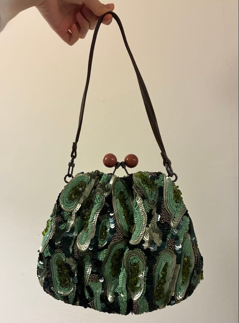 JAMIN PUECH スパンコールバック JAMIN PUECH Brown Yellow Beaded Cotton Leather Handbag – Sui