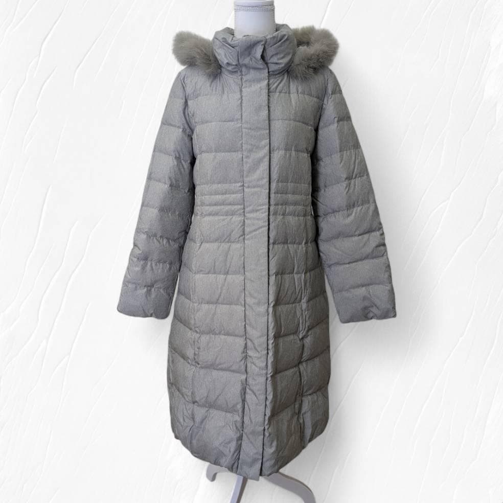 Leilian レリアン ダウン ファー付 グレー系 ロング丈 １３号サイズ スタンドカラーダウンコート【Leilian WHITE LABEL】|レリアン