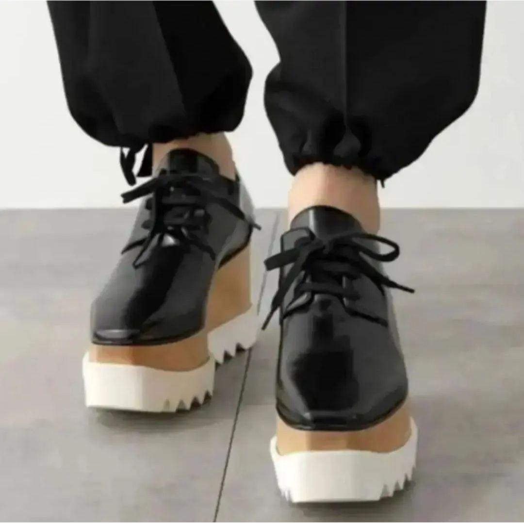 良品ステラマッカートニー エリス ブラックレザー 厚底レースアップ