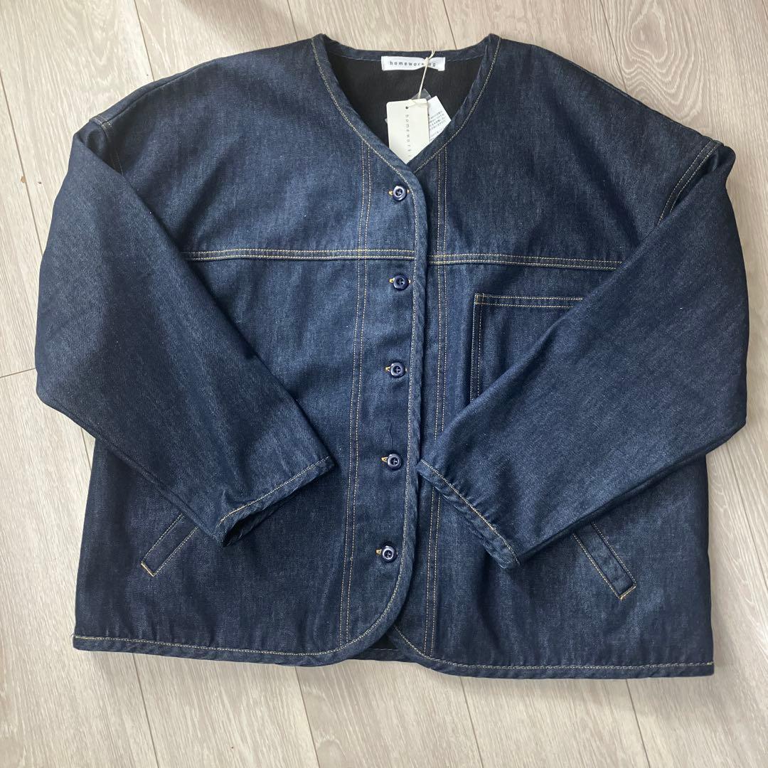 未使用　workingホームワーキング　裏ボアデニムノーカラージャケット 未使用 homeworkingホームワーキング 裏ボアデニムノーカラージャケット
