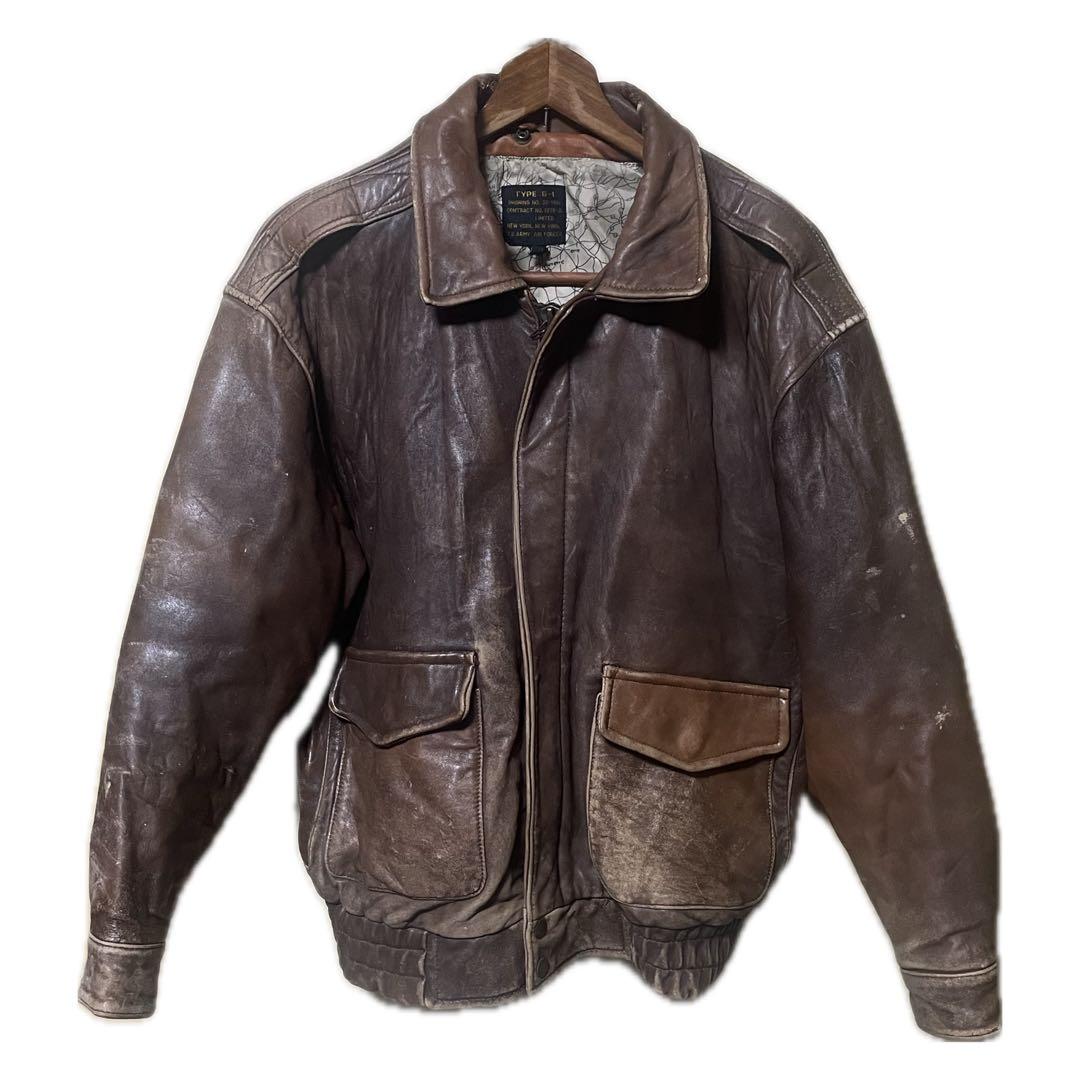 AVIREX レザー フライトジャケット A-2 G-1 総柄地図 ブラウン - メルカリ