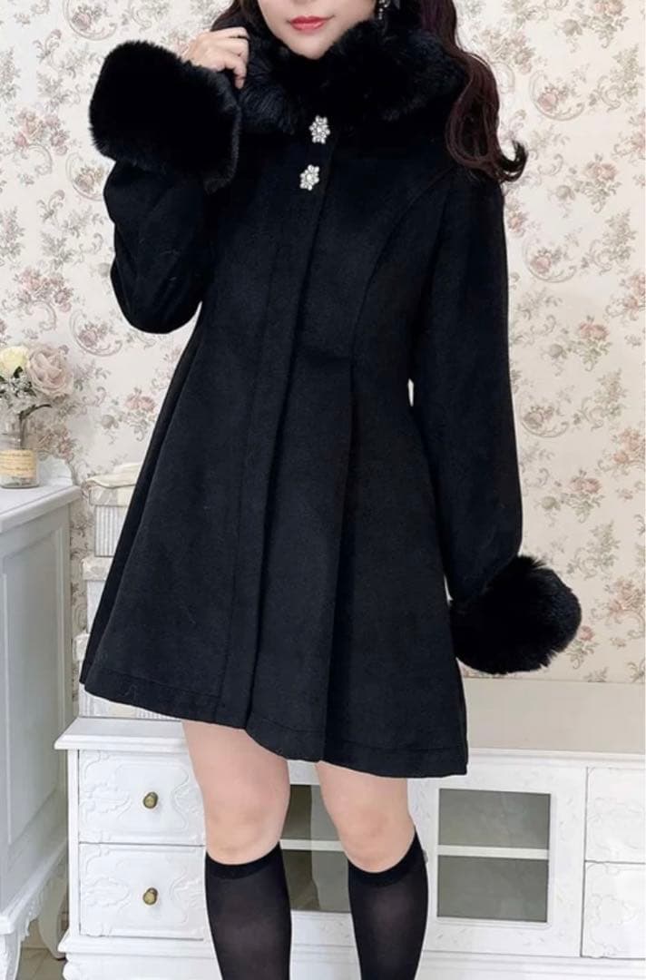 ♥ロジータ バックリボンフーディーコート ブラック♥ ロジータ ROJITA ウエストハートバックルフーディーコート （ブラック