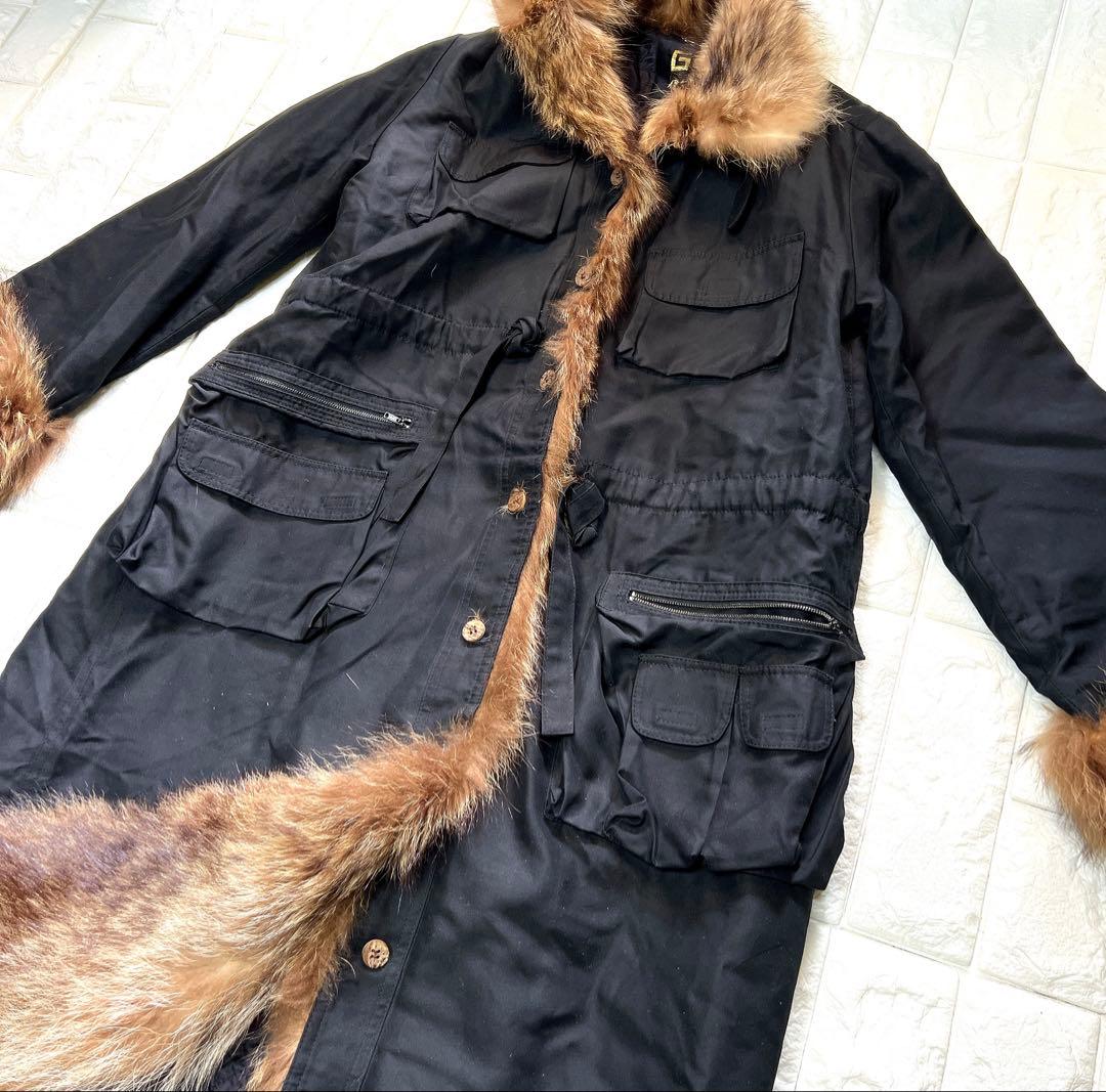 伊太利屋 高級 シルク 100% ラクーンファー ロングコート - メルカリ