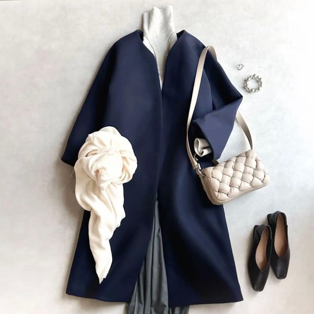 極美品▲ebure × ロンハーマン//ノーカラーウールボンディングコート▲紺色 Yahoo!オークション -「エブール ebure コート」(ロンハーマン) (ろ)の