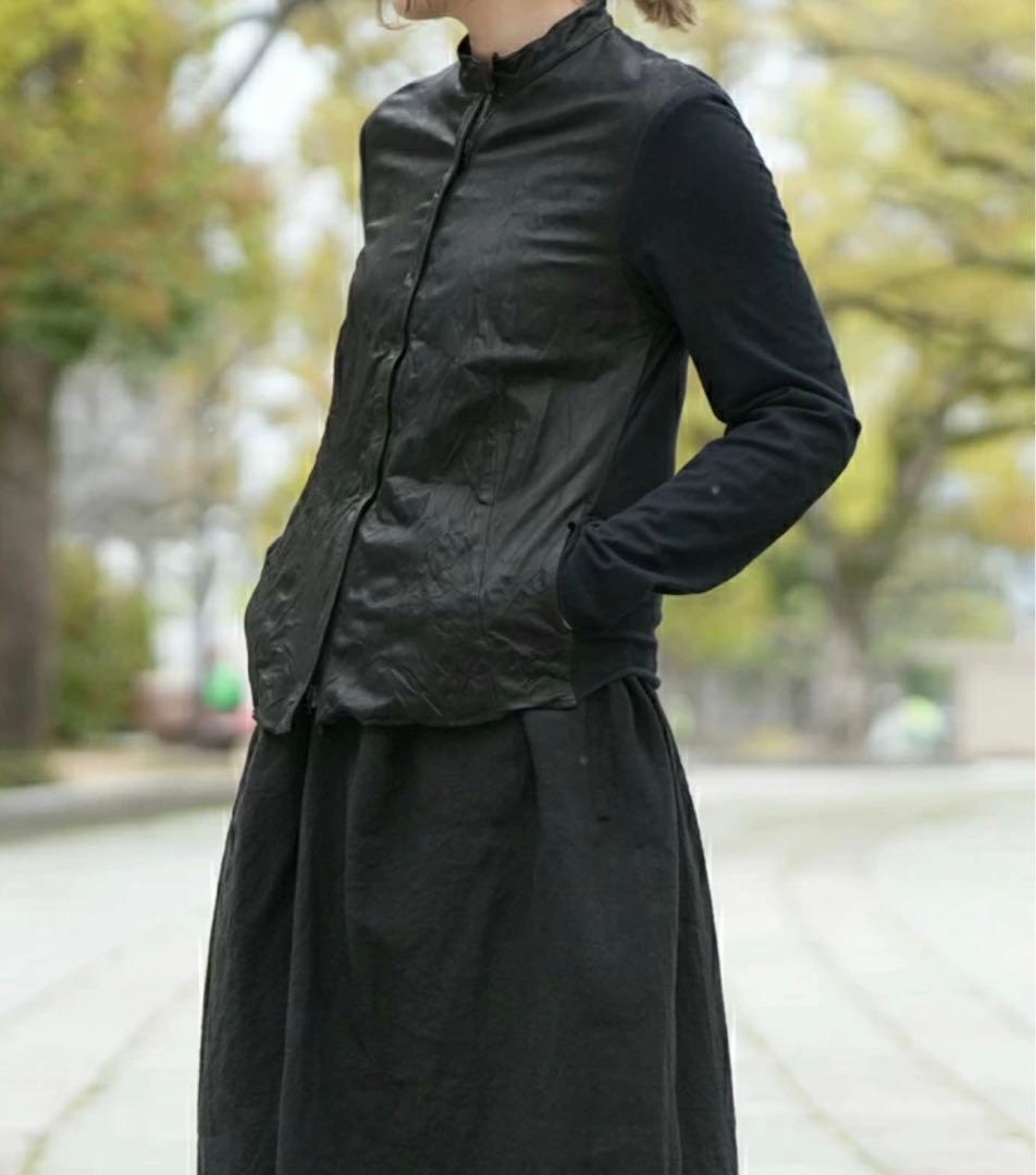 sisii シシ レザー×ジャージー異素材コンビジャケット ライダース 黒