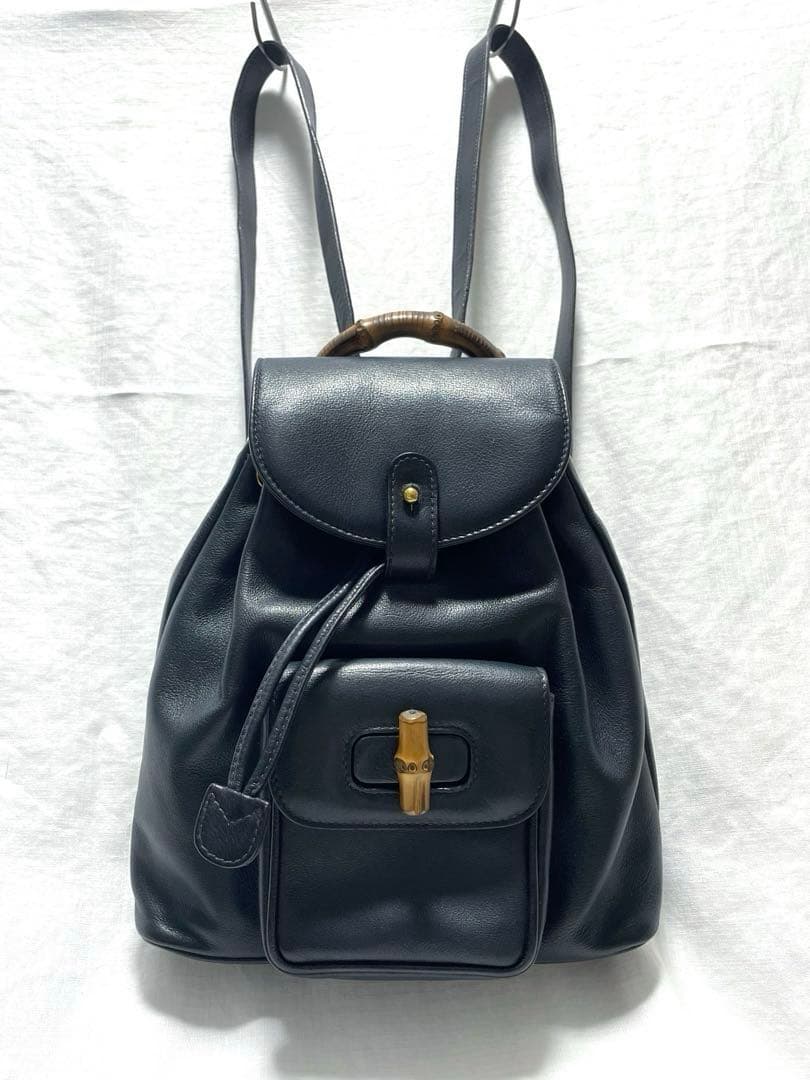 【オールドグッチ】GUCCI ミニ バンブーリュック ネイビー 中古・古着通販】GUCCI (グッチ) バンブーハンドルミニリュック