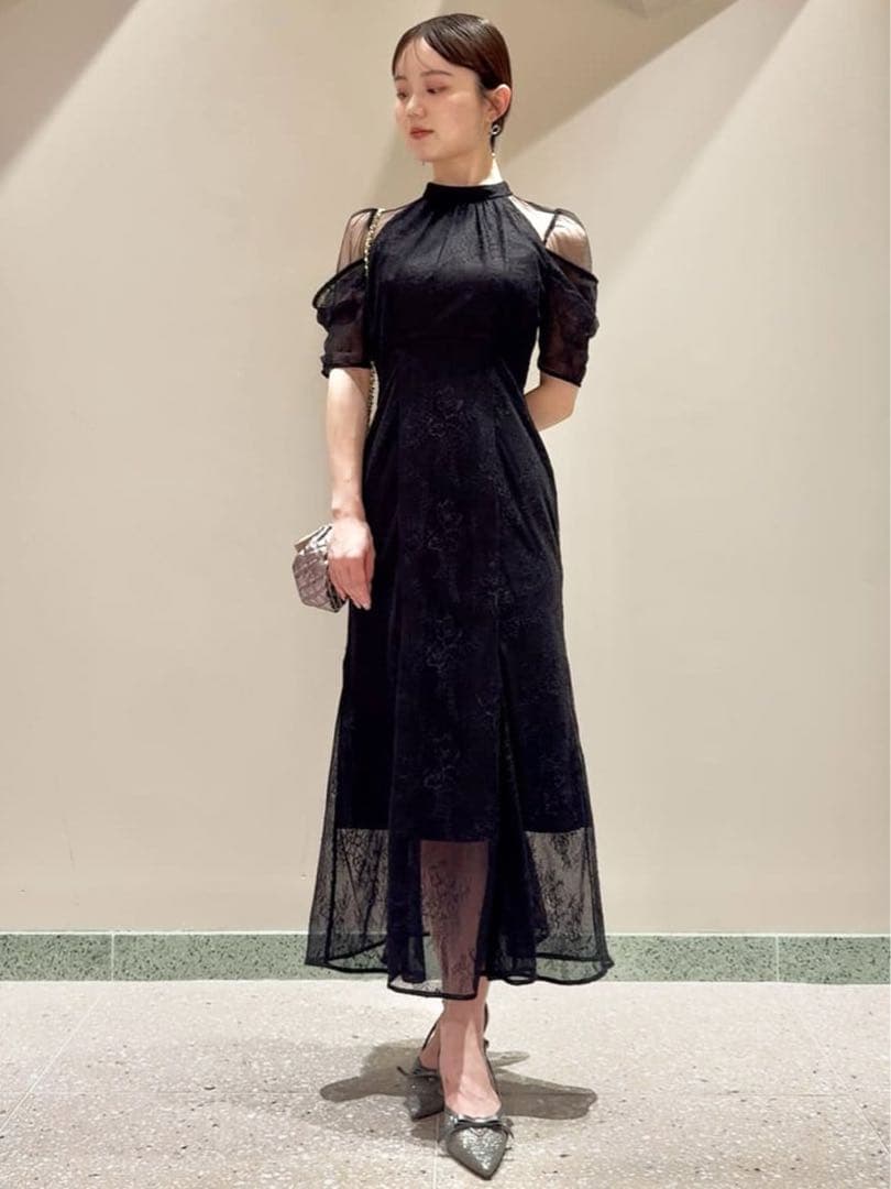 snidel シアーショルダーレースドレス ブラック SNIDEL スナイデル シアーショルダーレースドレス ブラック系 | 結婚式