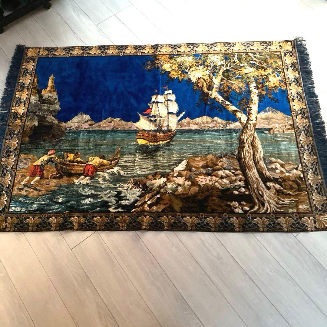 海の風景 織物ラグ モンゴル　カーペット　ラグ　ビンテージ 海の風景 織物ラグ モンゴル カーペット ラグ ビンテージ 海の風景