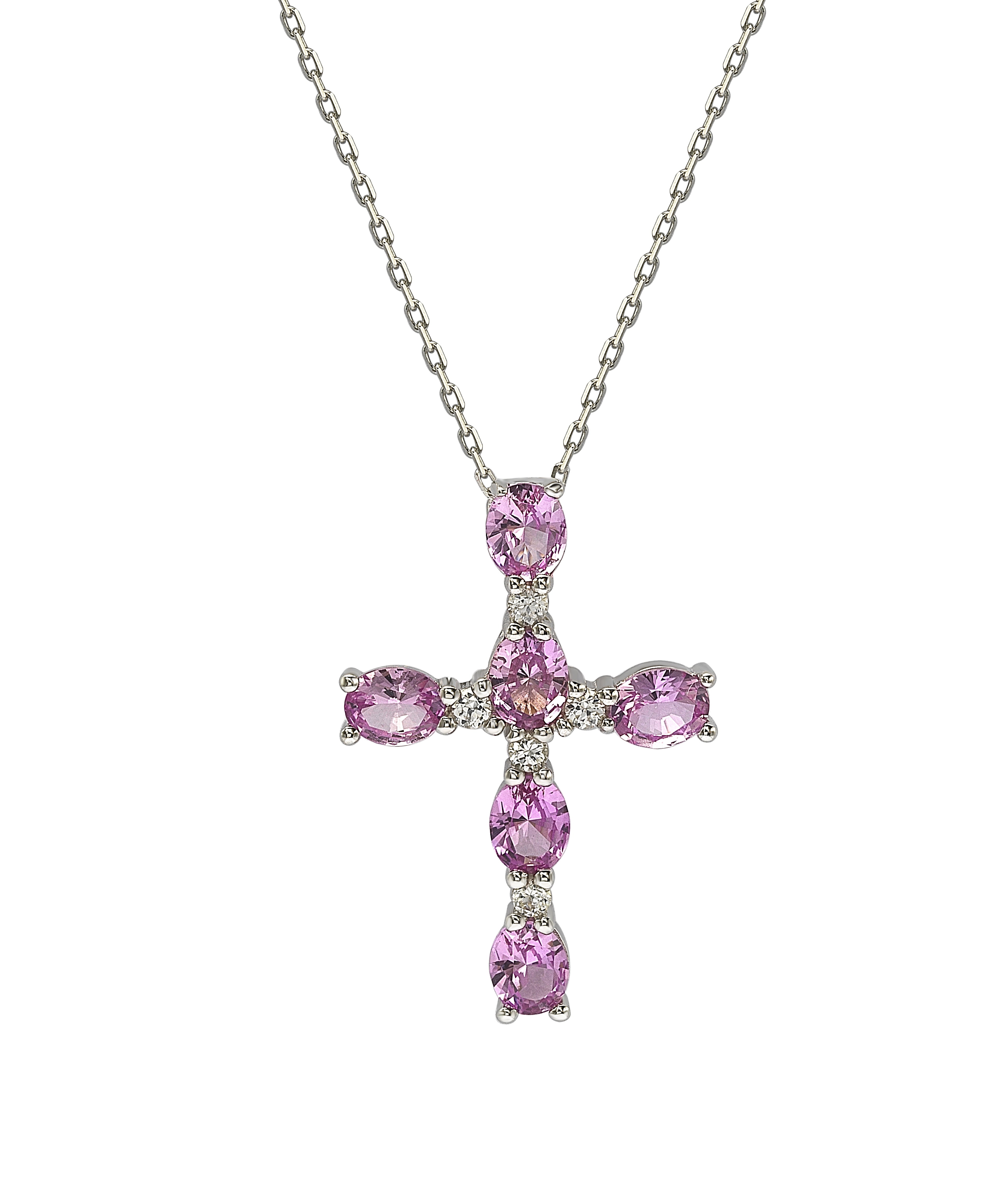 Suzy Levian Sterling Silver Pink Sapphire and Diamond Accent Cross